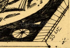 Würtz Ádám (1927-1994): 55 év. Rézkarc, papír, jelzett, üvegezett keretben, 26×33 cm