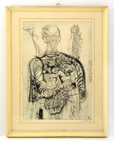 Würtz Ádám (1927-1994): Figura. Rézkarc, papír, jelzett, üvegezett keretben, 40×27 cm