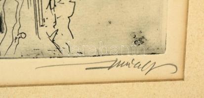 Würtz Ádám (1927-1994): Figura. Rézkarc, papír, jelzett, üvegezett keretben, 40×27 cm