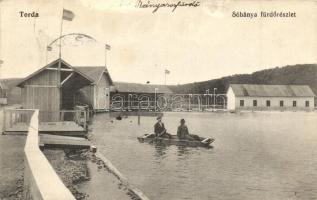 Torda, Turda; Sóbánya fürdőrészlet, csónakázók, Füssy J. kiadása / salt mine, spa, rowing boat (felületi sérülés / surface damage)