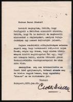 1970 Gobbi Hilda színésznő gépelt levele csehszlovákiai magyar személy részére régiségkereskedelemmel kapcsolatos ügyben, a színésznő aláírásával