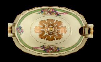 Hutschenreuther szószos kínáló, kanállal, matricás, jelzett, hibátlan, 22×15 cm, h:19 cm