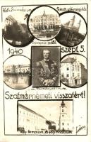 1940 Szatmárnémeti, Satu Mare; Horthy Miklós, Katolikus főgimnázium és székesegyház, Pannonia szálló, református templom és főgimnázium. Foto Kósa, 'Szatmárnémeti visszatért' So. Stpl / grammar school, cathedral, hotel (EK)