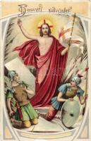 Húsvéti üdvözlet / Easter greeting card, Jesus, Roman soldiers, litho (EK)