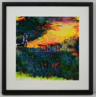 Lajta Gábor (1955-): Domboldal. Akril, karton, jelzett, üvegezett kereteben, 30×30 cm