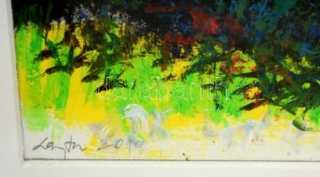 Lajta Gábor (1955-): Domboldal. Akril, karton, jelzett, üvegezett kereteben, 30×30 cm