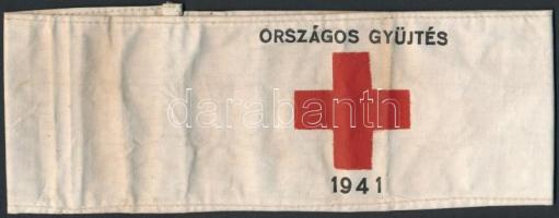 1941 Vöröskereszt országos gyűjtés karszalagja, szövet / 1941 Hungarian Redcross armband, cloth