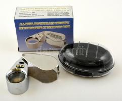 40x-es ékszerész nagyító fém testtel ledes és Uv világítással, új állapotban, eredeti dobozában / Brand new magnifier