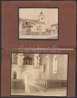 1905 Rózsahegy (Felvidék) 4 db fotó kartonon + 1 db ceruzás alaprajz a nagytemplomról, tartóban. Fotók mérete: 12x9 cm