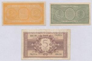 Olaszország 1944. 1L + 2L + 5L T:II-,III
Italy 1944. 1 Lira + 2 Lire + 5 Lire C:VF,F
Krause 29, 30...
