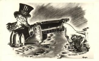 8 db MODERN anti-imperialista hidegháborús politikai karikatúra az 1950-es évekből / 8 modern anti-imperialist Cold War political cartoon from the 1950s