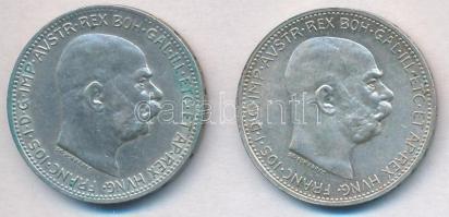 Ausztria 1915. 1K Ag "Ferenc József" (2x) T:1-,2 ph. Austria 1915. 1 Corona Ag "Franz Joseph" (2x) C:AU,XF edge error