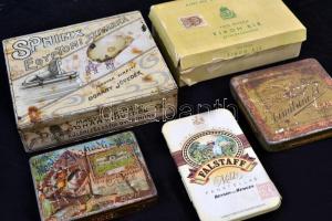 5 db vegyes doboz tétel: 1 db papírdoboz (Finom Kir Szivarkadohány), 4 db fém doboz (Sphinx Egyiptom...