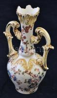 Fischer J. díszváza, kézzel festett, jelzett, kopott festés, m:20 cm