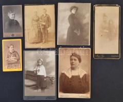 cca 1880-1910 Portrék, 7 db keményhátú fotó Kurzweil, Mindszenty és Mayer műtermeiből, különböző méretben