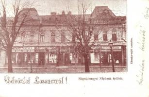 Losonc, Lucenec; Nógrádmegyei Népbank, Kármán könyvnyomda üzlete és saját kiadása / bank, shops (EM)