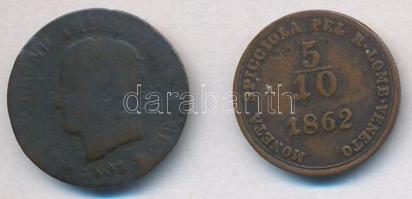 Olasz Államok / Napóleon Királysága 1808V 1c Cu "I. Napóleon" + Lombardia-Velence 1862A 5/...