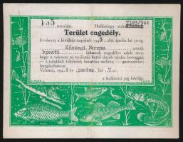 1944 Budapesti lakos számára kiállított halászjegy, restaurált / fishing ticket, restored