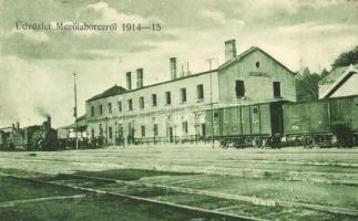 Mezőlaborc, Medzilaborce; Vasútállomás, gőzmozdony, vagonok, Fogy. szövetkezet kiadása / railway station, locomotive, wagons (fa)