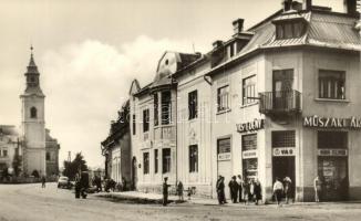 6 db MODERN magyar fekete-fehér városképes lap; Veresegyházi Béke mozi, Velencei Tanácsház, Vásárosn...