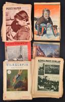 cca 1920-1940 Vegyes újság, újságmelléklet tétel, kb. 50 db. (Képes Pesti Hírlap, Ünnep, Milliók Könyve, Pesti Napló képes mellékletei, Tolnai Világlapja, Képes Vasárnap, Pesti Hírlap Vasárnapja) változó állapotban, többségében szakadozott, kissé viseltes állapotban.