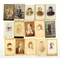 cca 1900-1910 15 db keményhátú portérfotó, közte katonai is, különböző műtermekből(Budapest-Kozmata, Szatmár, Siklós, Bécs, Sátoraljaújhely), egy körbevágva, 11x7 cm