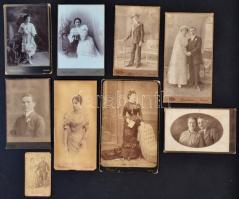 cca 1880-1910 Portrék, 9 db keményhátú fotó Lintner, Molnár, Lukács, Lojanek és Kohlmann műtermeiből, különböző méretben