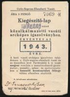 1943 Győr-Sopron-Ebenfurt Vasút kiegészítő lapja közalkalmazotti vasúti igazolványhoz