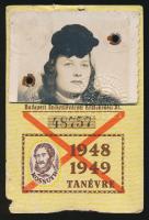 1948 BSZKRT fényképes igazolványa tanulóhetijegy váltására