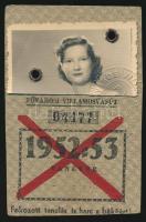 1952 Fővárosi Villamosvasút fényképes igazolványa tanulóhetijegy váltására