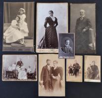 cca 1880-1910 Portrék a múltból, 8 db keményhátú fotó Kossak műterméből, különböző méretben