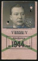 1944  BSZKRT  fényképes éves bérlet igazolványa