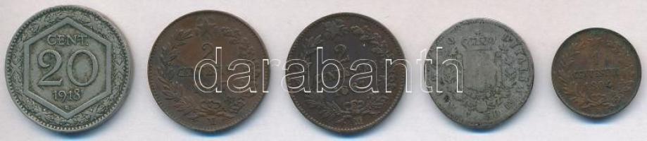 Olaszország 1861M 2c Cu + 1863M BN 50c Ag + 1867M 2c Cu "II. Viktor Emánuel" + 1904R 1c Cu...