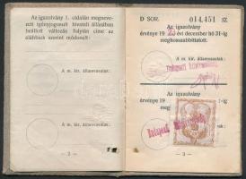 1922 Magyar Királyi Államvasutak félárú menetjegy váltására jogosító arcképes igazolvány, okmánybély...