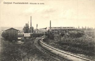 Pusztakalán, Calan; Kőzúzda és kohó, sínek, Thiesz Márton kiadása / stone works, furnace, factory, railways (EK)