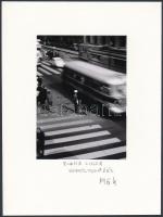 1964 Jankovszky György(1946-): Budapest, Forgalom a Blaha Lujza téren, feliratozott, kartonra kasírozott jelzetlen fotó, 14x10 cm