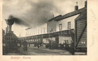 Hrpelje-Kozina, railway station, locomotive, wagons, railwaymen, Vittorio Stein (EK)