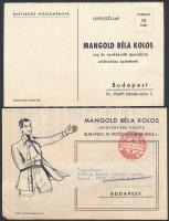 cca 1938 Bp. IV., Mangold Béla Kolos ing és nyakkendő-specialista úri divatáru üzletének 2 db szórólapja