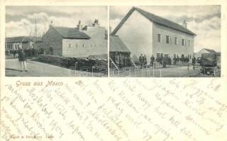 Mosko; Gruss aus Mosco, street with K.u.K. soldiers and military barracks, Weiss & Dreykurs