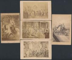 cca 1867 Ferenc József és Erzsébet királynő koronázása, és egy közös portré, 5 db, keményhátú fotók, 10x6 cm.