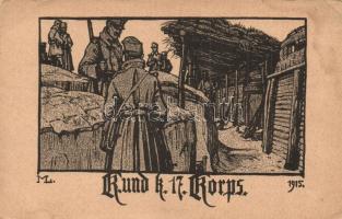 1915 K.u.K. 17. Korps / WWI K.u.K. military postcard, artist signed (M. L.?) (EK)