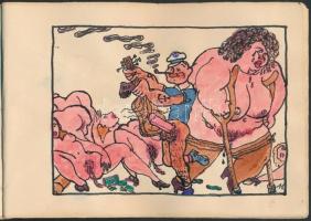 Jelzés nélkül: Popeye a tengerész erotikus kalandjai. 15 kép, vegyes technika, papír, 12x9 cm