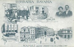 Naples, Napoli; Gustav Sterns Bavaria brewery, interior, S. Ferdinando square, Umberto gallery, S. Carlo theater, tram, Art Nouveau (EK)