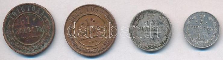 Orosz Birodalom 1909. 10k Ag + 1911. 5k Ag + 1912. 1k Cu + 1915. 1k Cu T:2,2- ph.
Russian Empire 19...