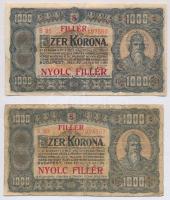 1923. 1000K "8 FILLÉR - NYOLC FILLÉR" felülnyomással (2x) T:III,III-