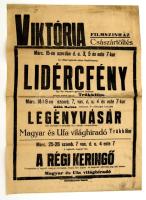 cca 1940 Viktória filmszínház plakátja, Lidércfény, Legényvásár és A régi keringő c. filmekkel, ofszet, Szabadság nyomda Kiskőrös, 42x29,5 cm