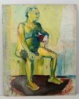 Pór jelzéssel: Ülő férfi akt. Olaj, farost, 78×63 cm