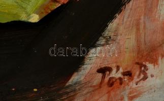 Pór jelzéssel: Ülő férfi akt. Olaj, farost, 78×63 cm