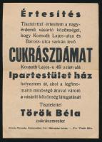 1948 Budapest, Török Béla cukrászmester értesítése üzletének áthelyezéséről, Mátyás Nyomda Pesterzsébet, 20x14,5 cm