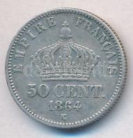 Franciaország/II. Császárság 1864K 50c Ag "III. Napóleon" Bordeaux T:2,2-
France/Second E...